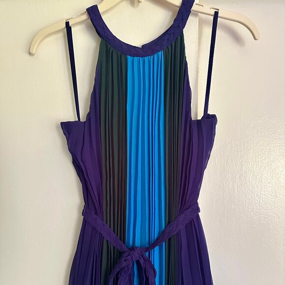 WHBM Colorblock Pleated Braided Halter Dress - Picture 1 of 13